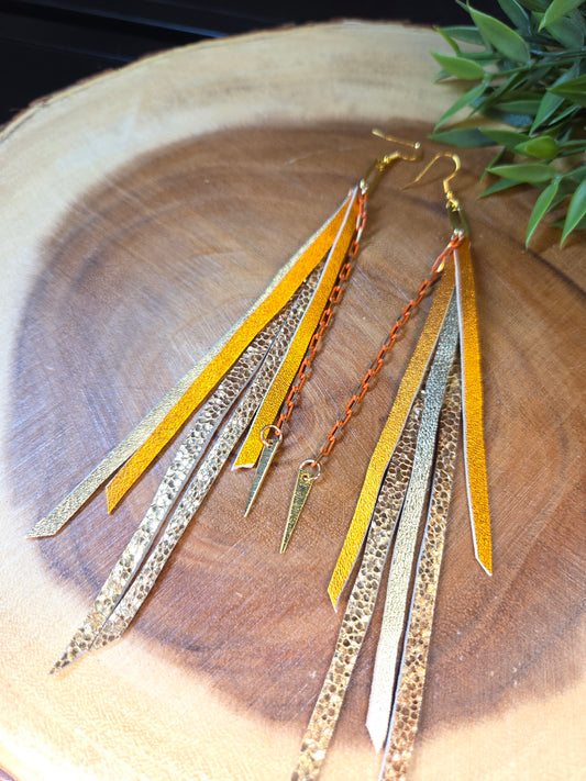 Leather Fringe Earrings Copper Metallics