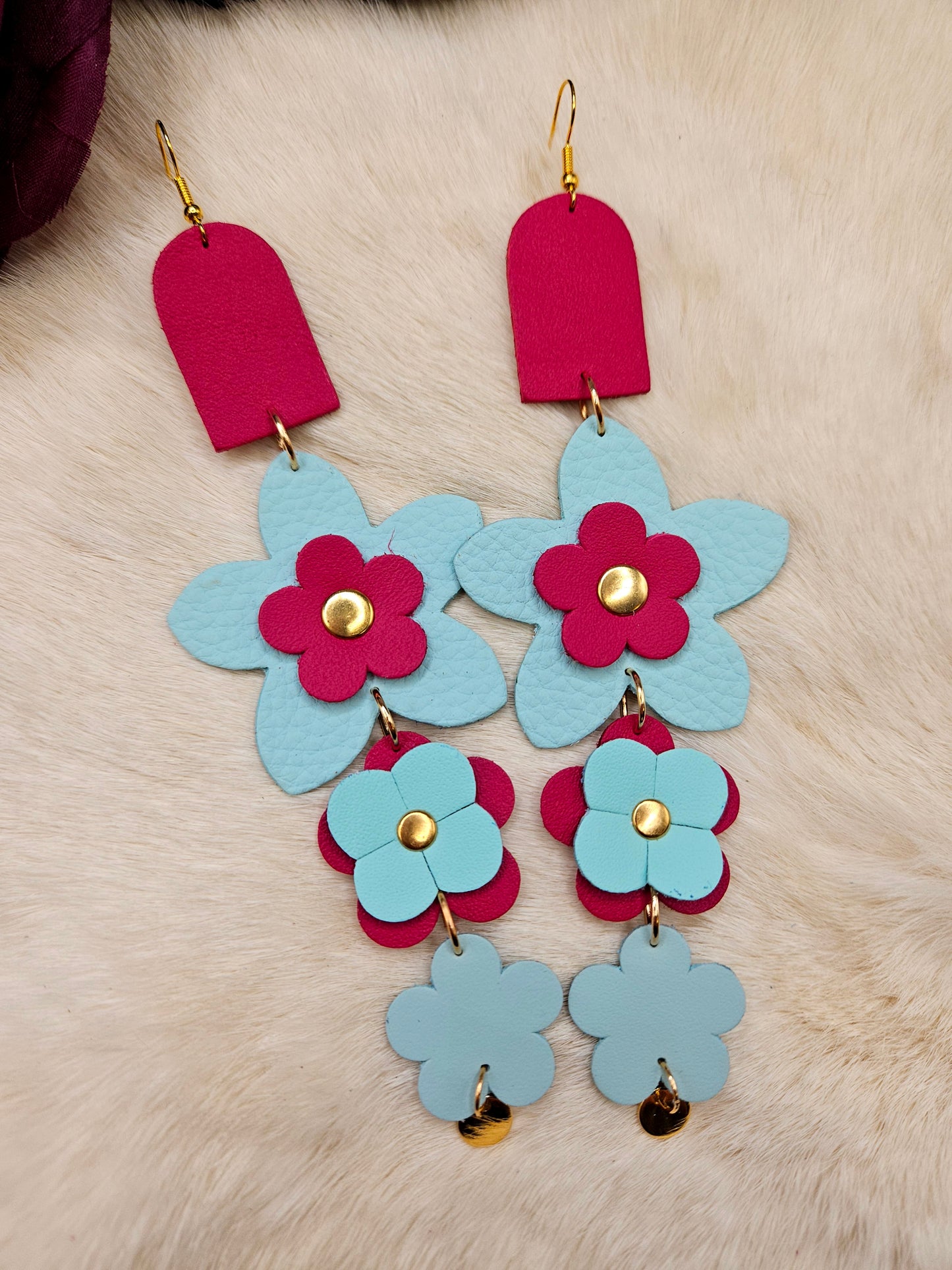 Flower Leather Shoulder Duster Earrings