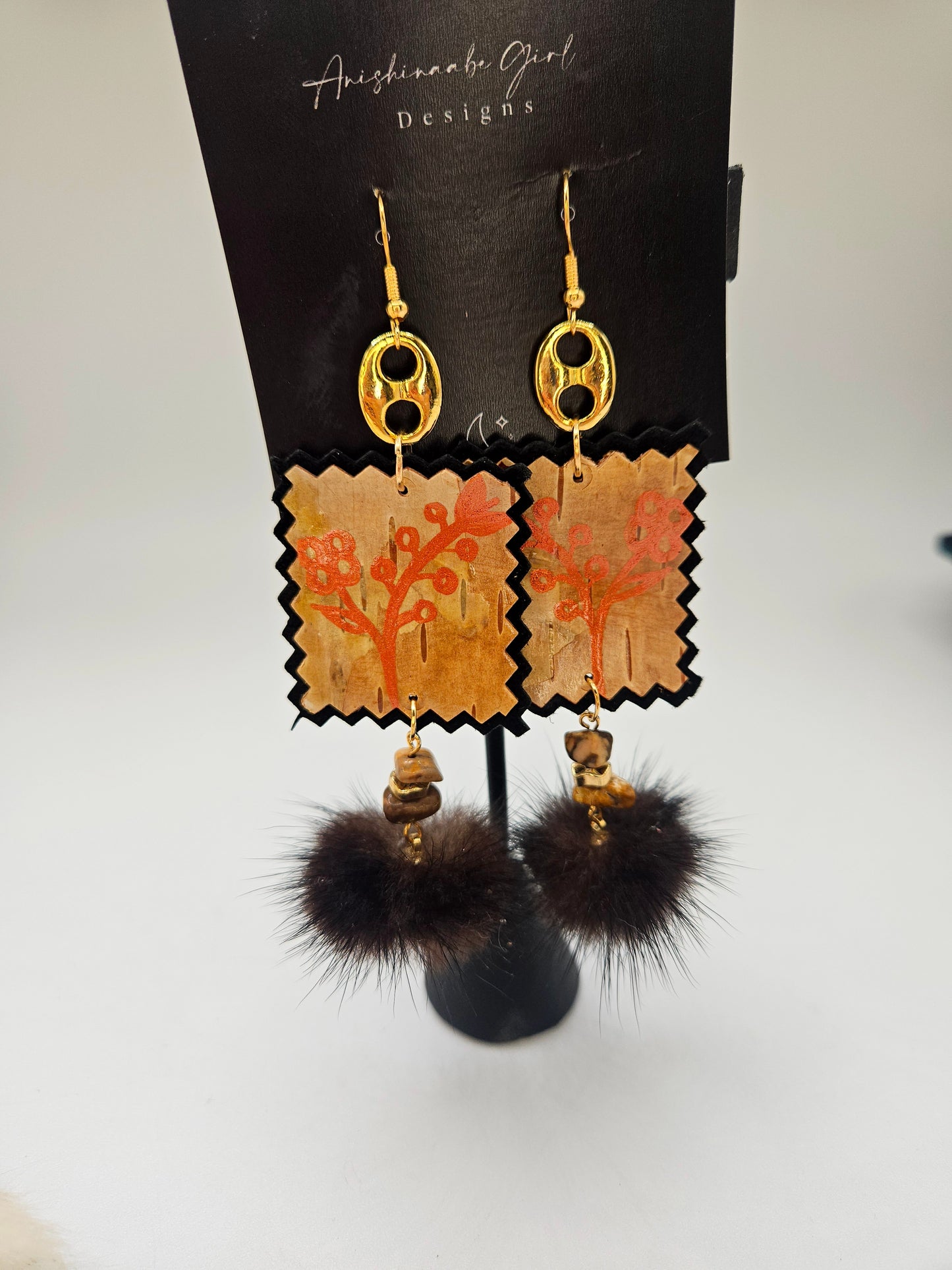 Birchbark Copper Floral Fur Earrings