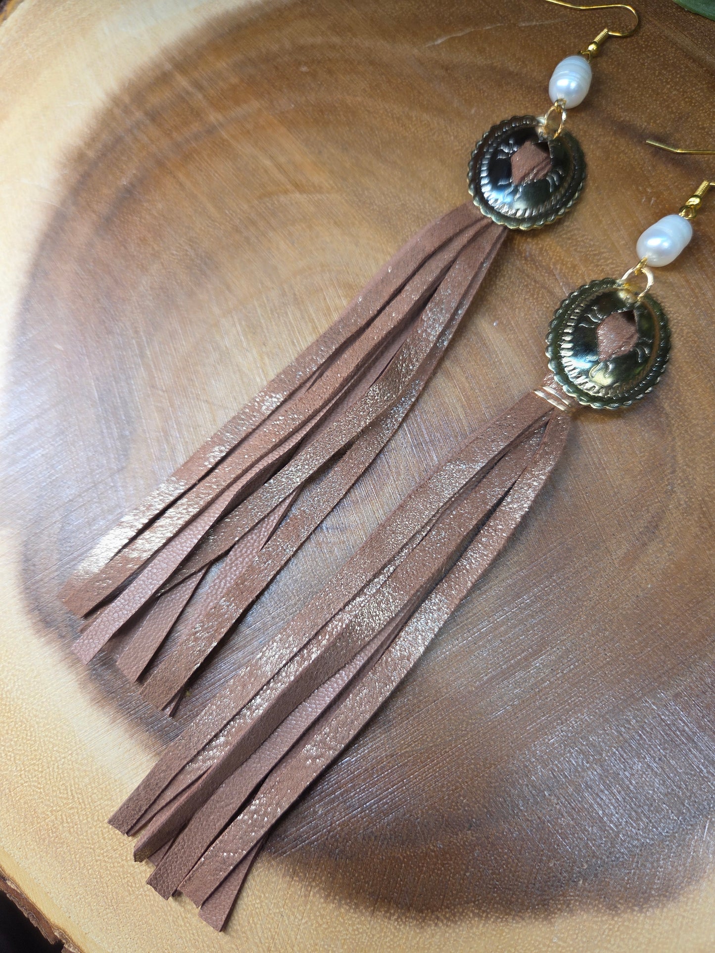 Concho & Leather Fringe Earrings