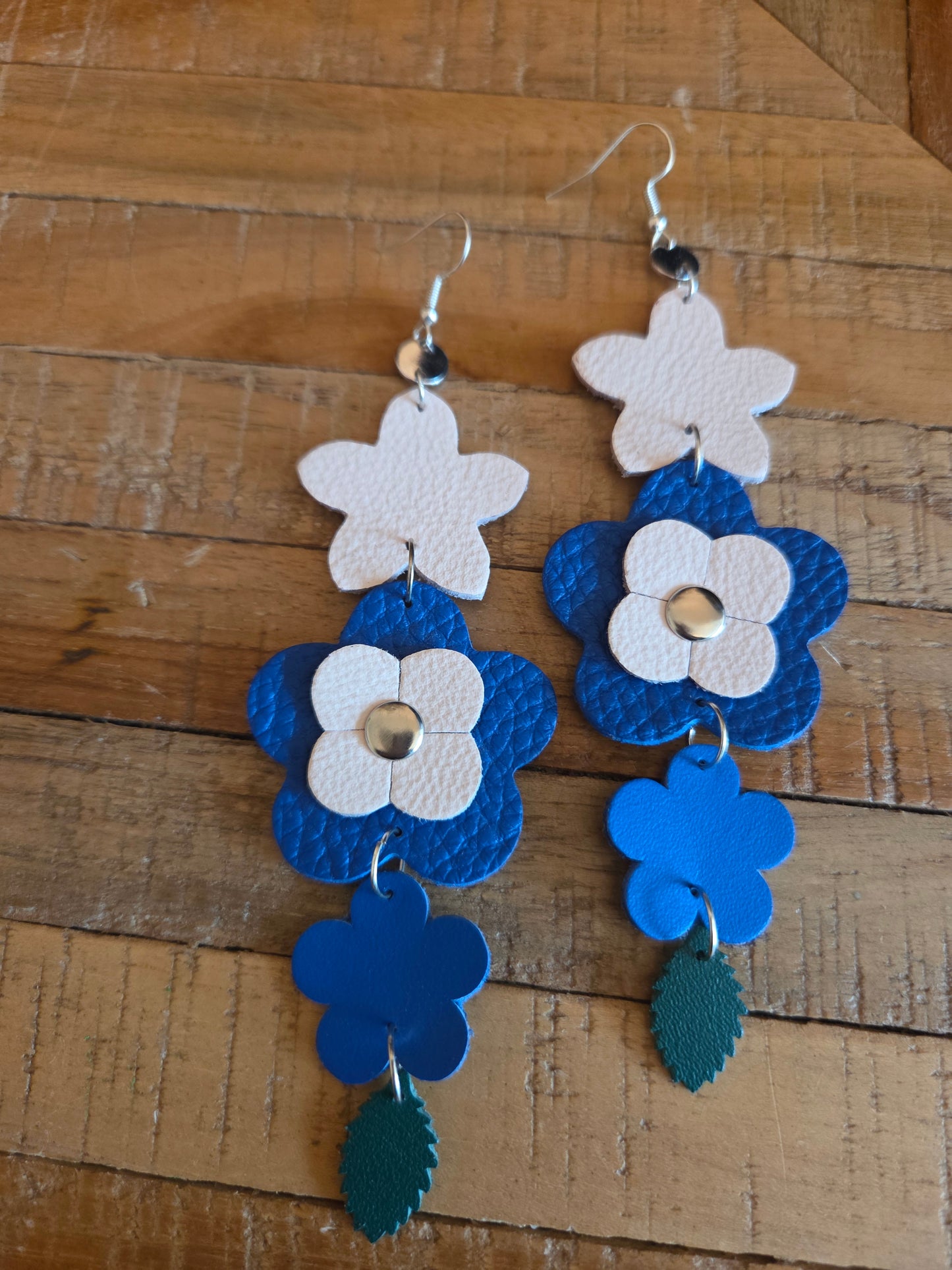 Leather Flower Shoulder Duster Earrings