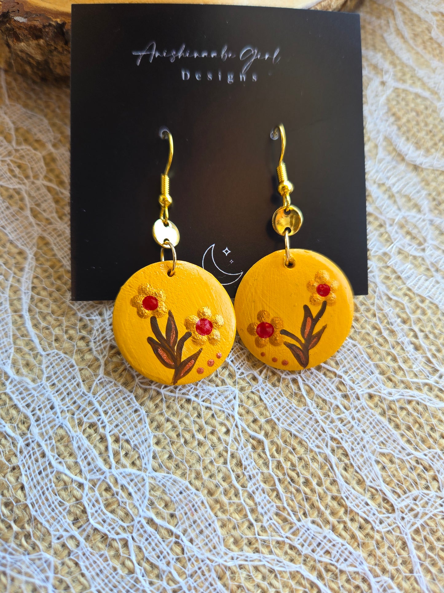 Floral Painted Circle Earrings