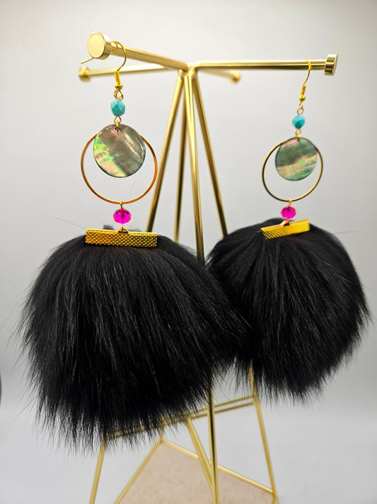 Black Fox Fur Earrings