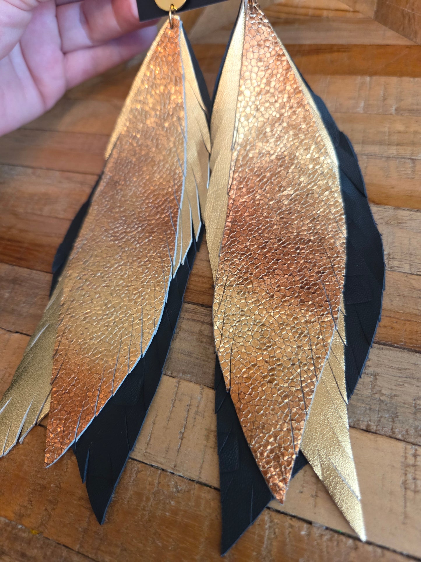 Metallic Leather Feather Earrings