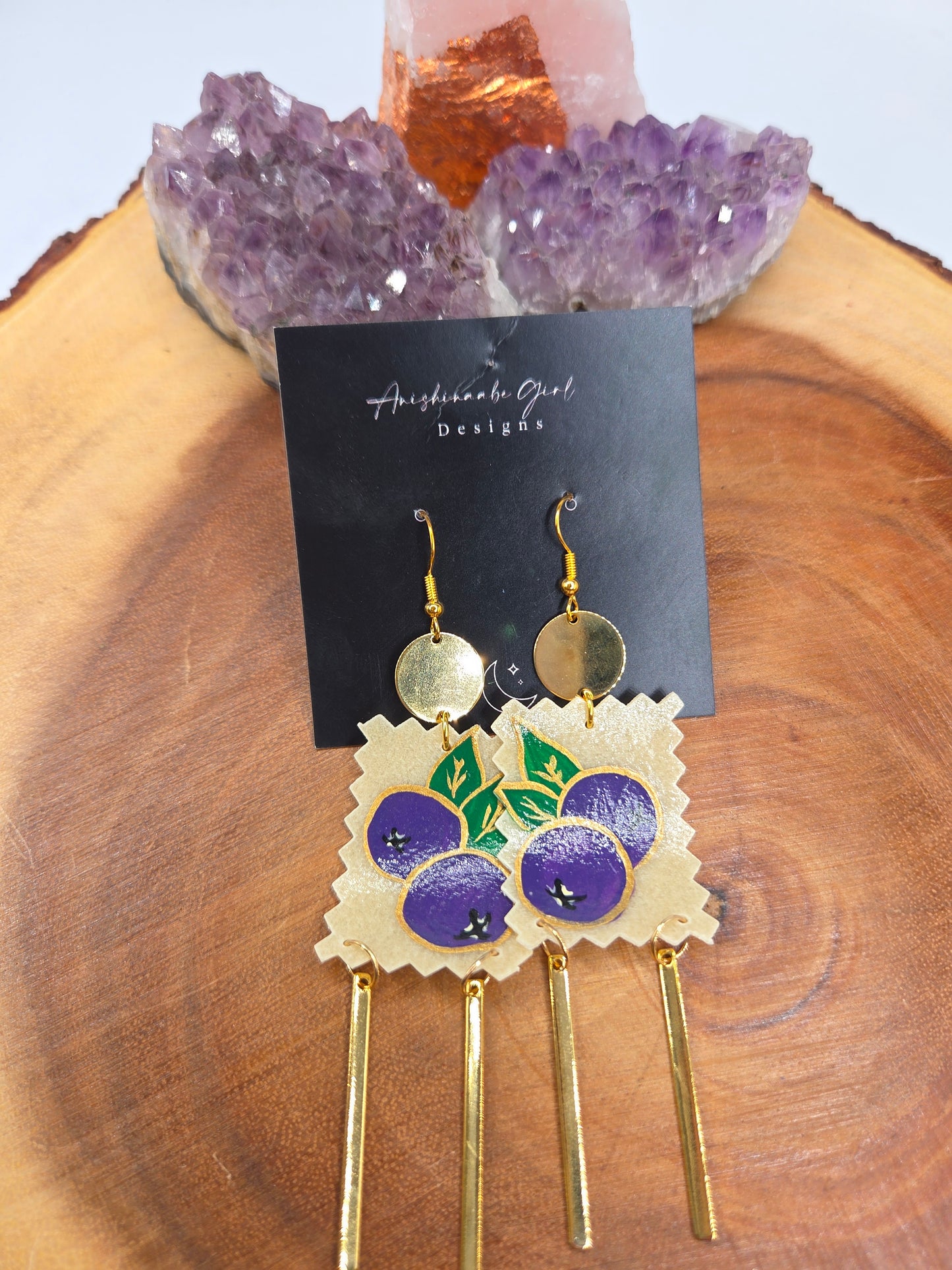 Parfleche Blueberry Painted Earrings