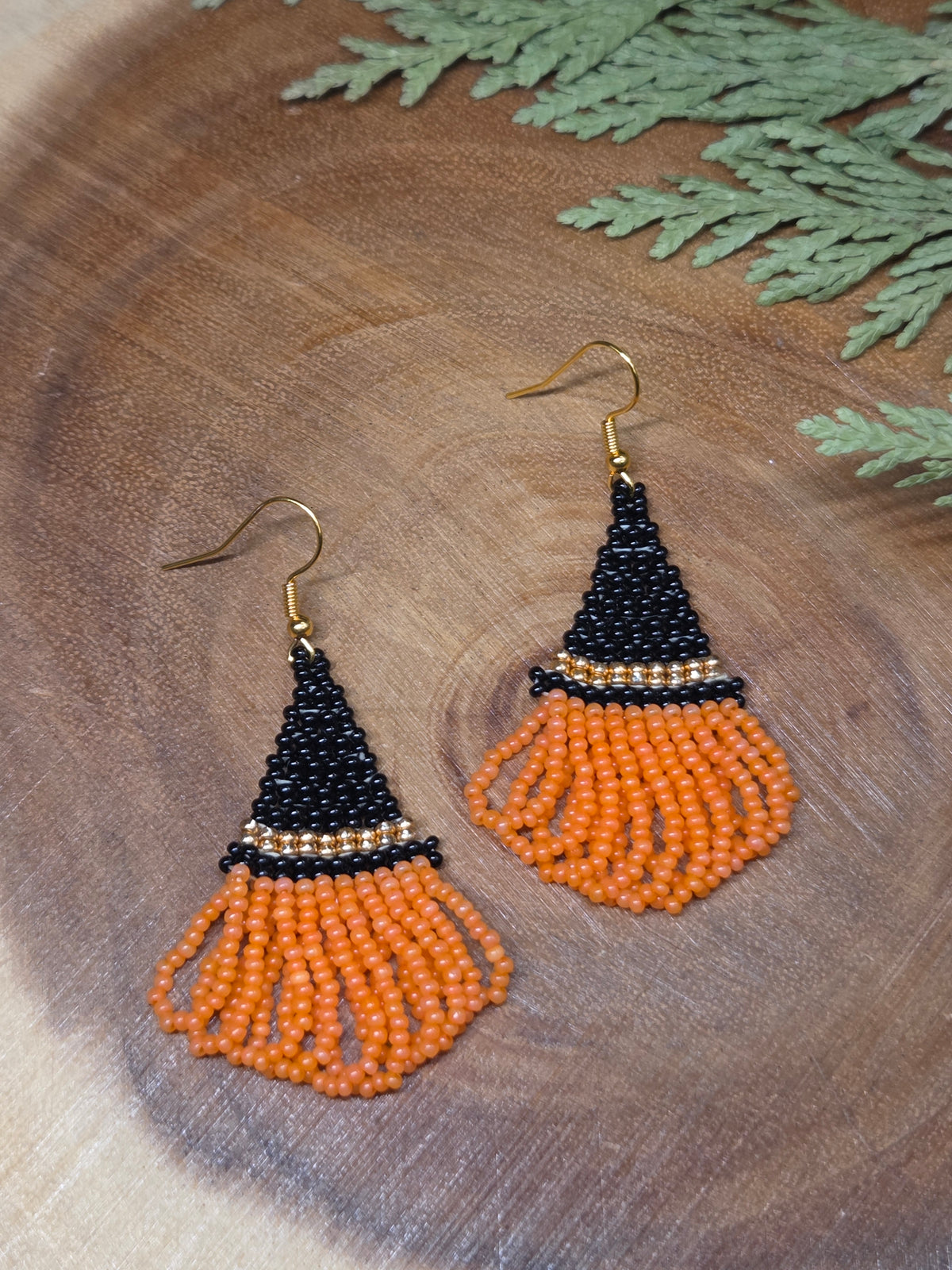 Halloween Witches Hat Beaded Earrings by Blending Beadz