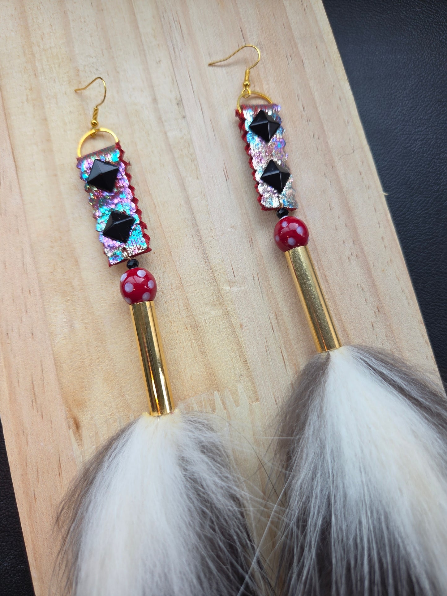 Skunk Medicine Earrings - Dramatic Red