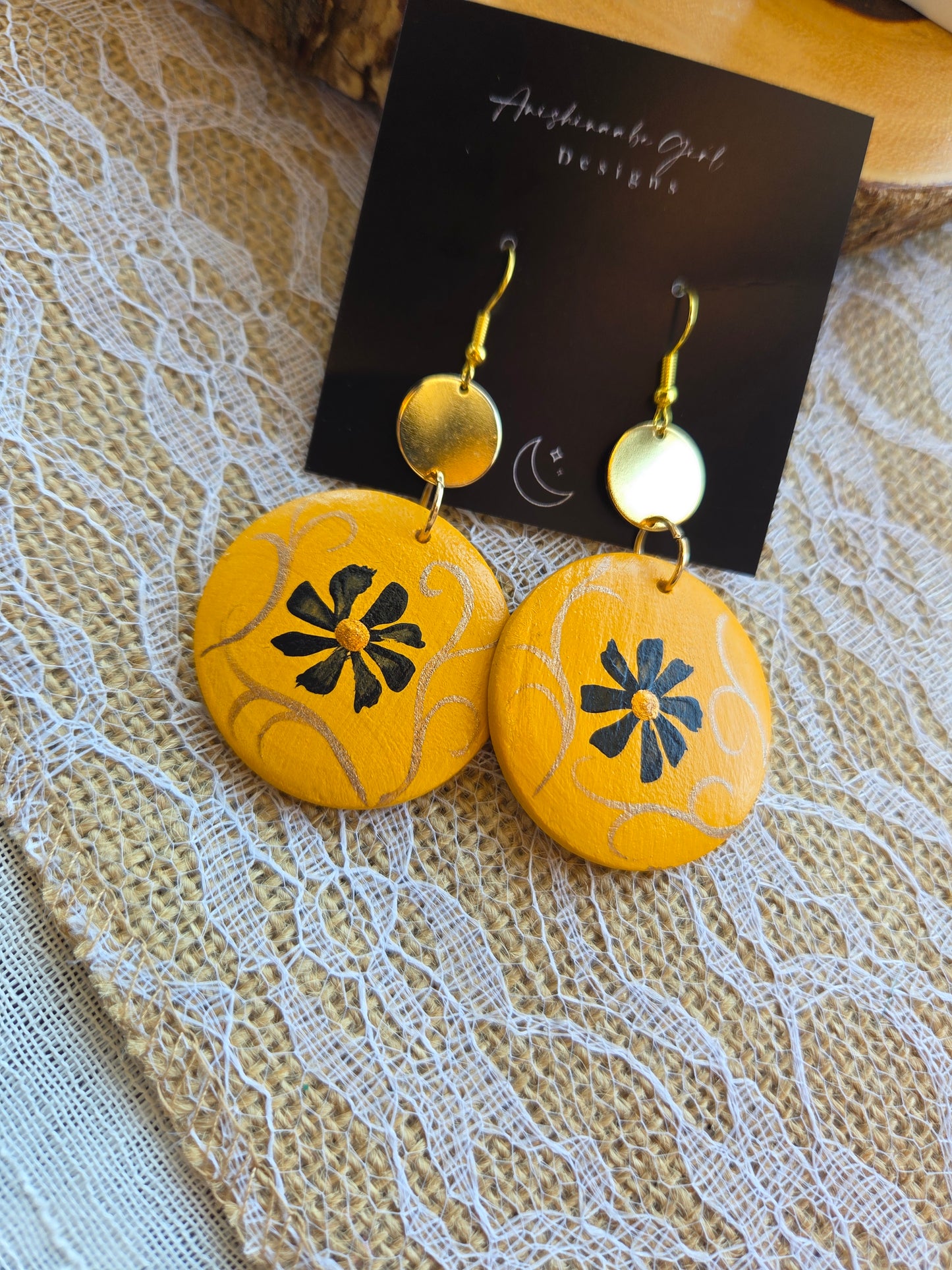Floral Painted Circle Earrings