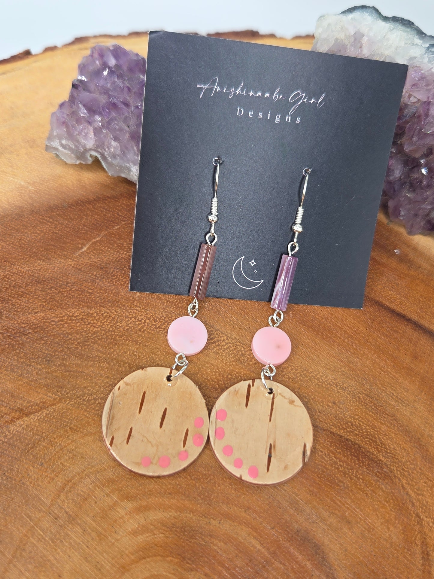 Queen Conch, Wampum and Birchbark  Earrings