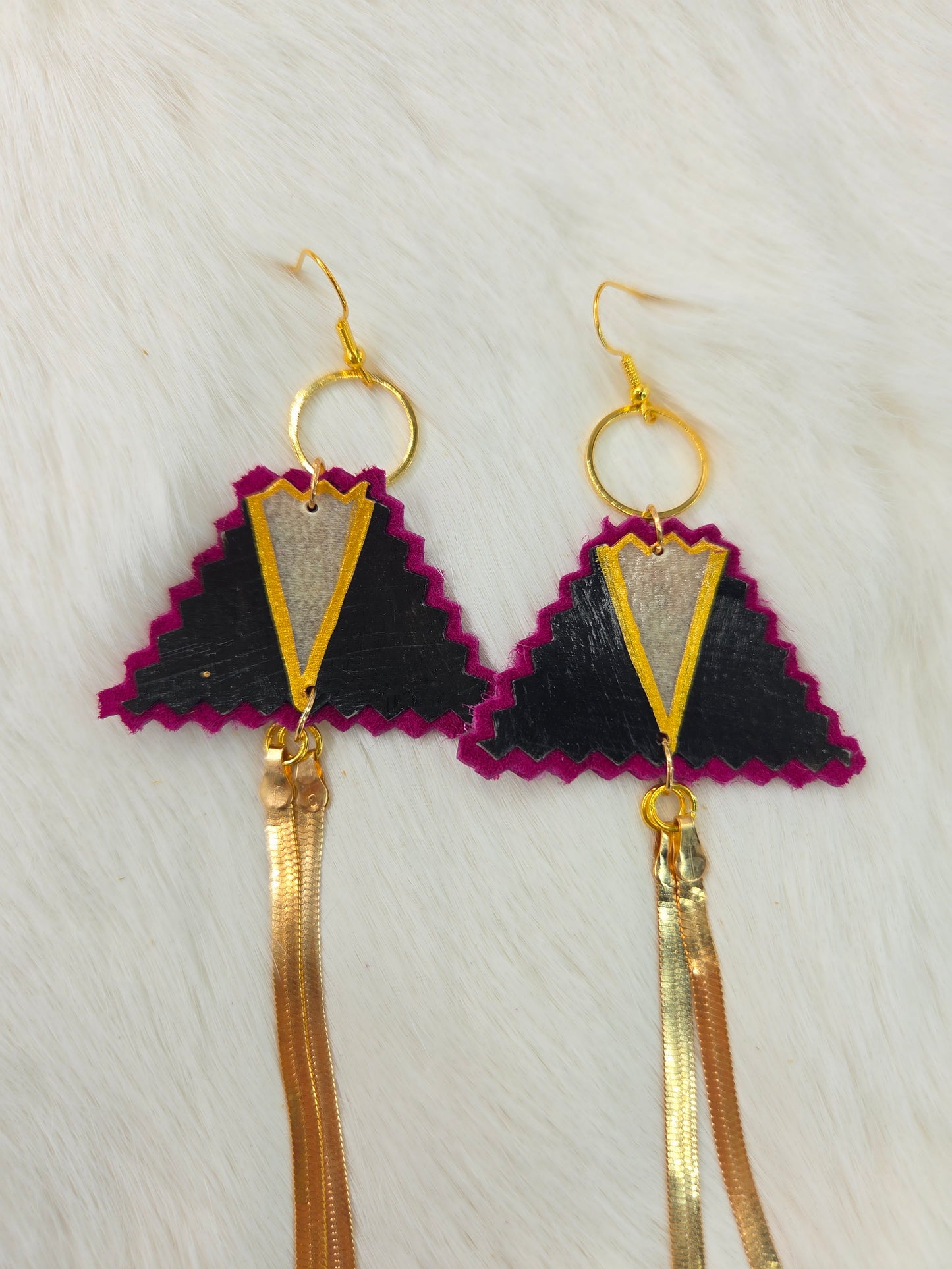 Geometric Painted Rawhide Parfleche Earrings