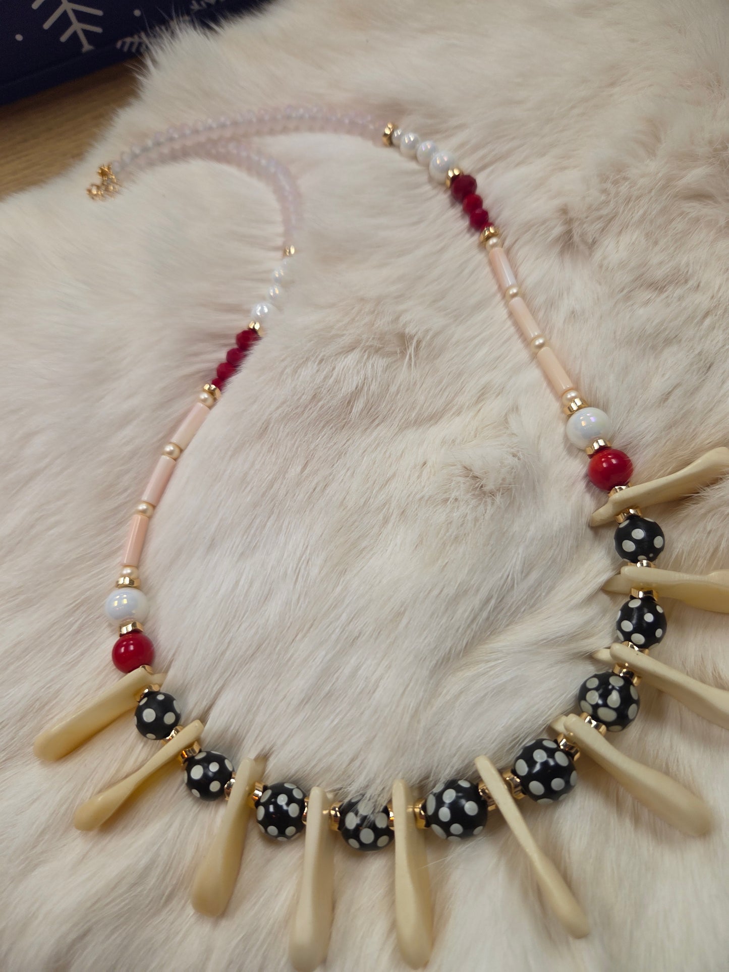 Elk Tooth(bone)and Skunk Trade Bead Necklace