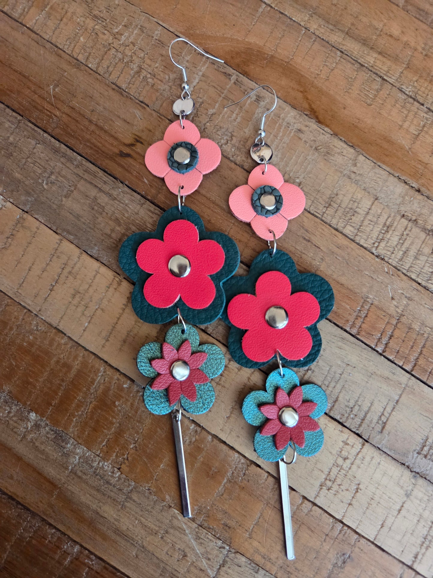 Leather Flower Shoulder Duster Earrings