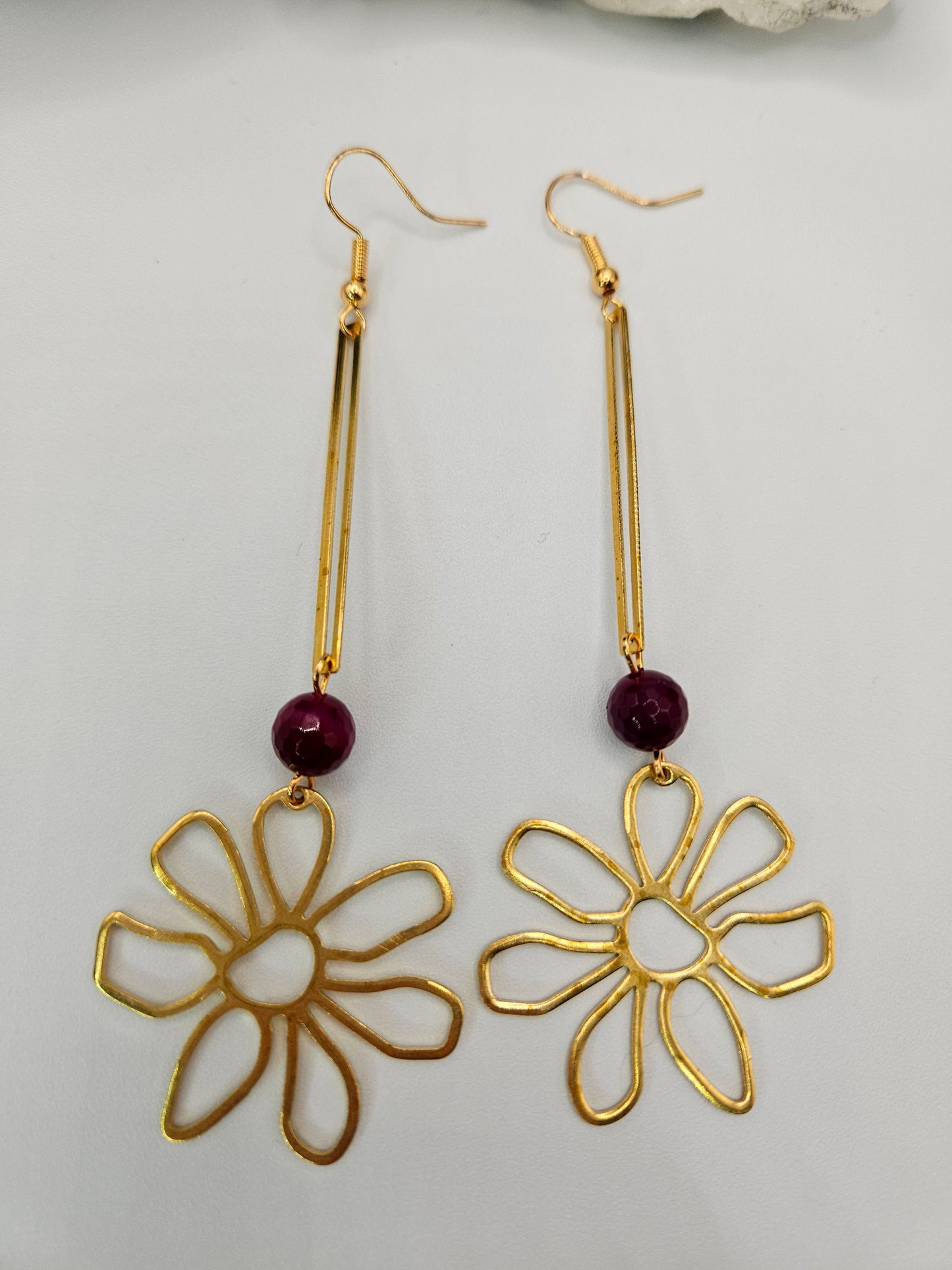 Brass flower drop earrings