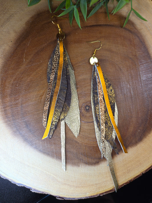 Statement Leather Feather Earrings