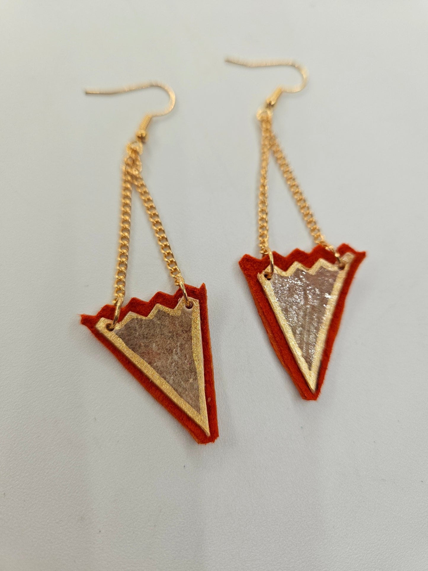 Moosehide Geometric Painted Rawhide Parfleche Earrings