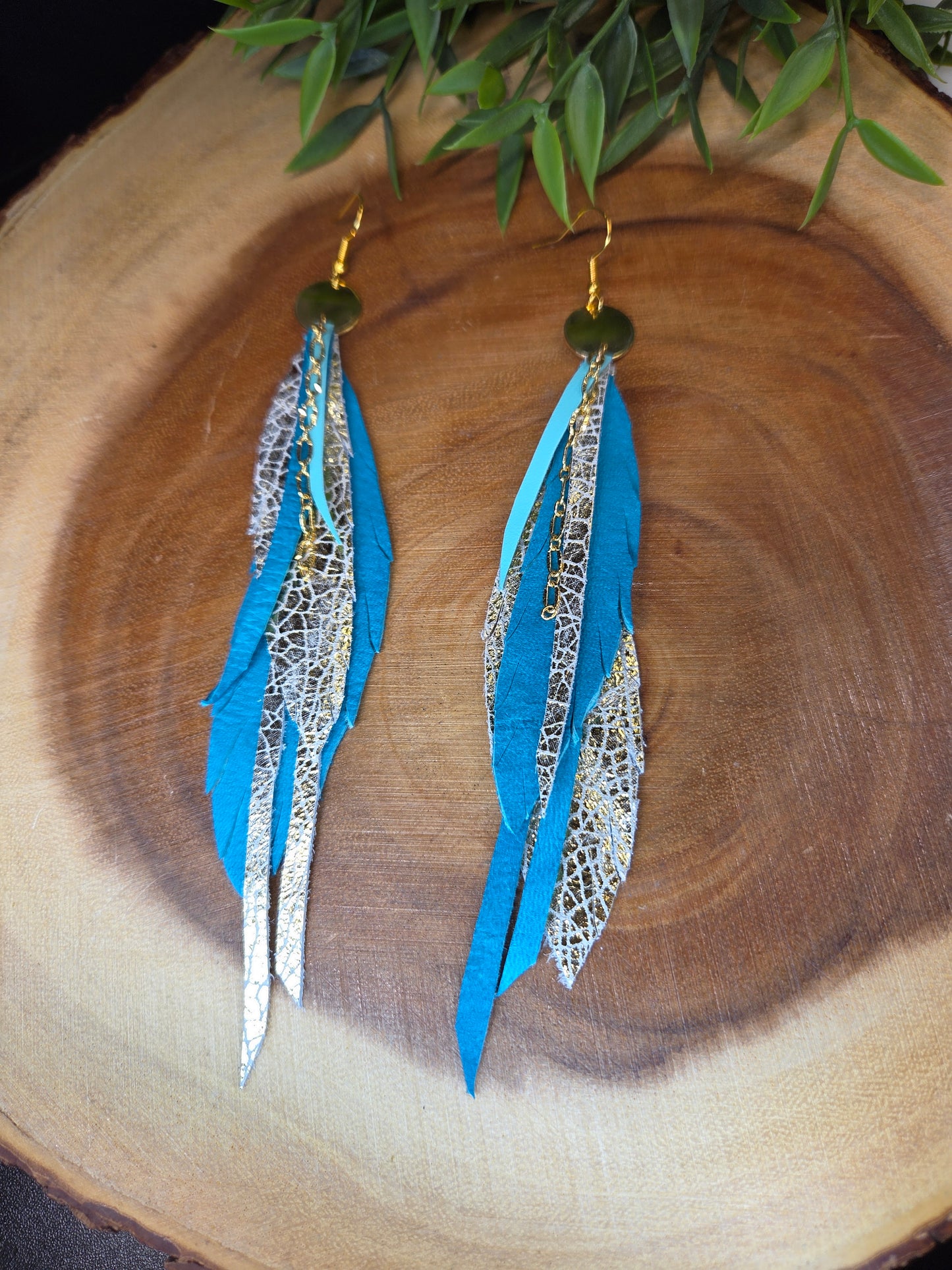 Statement Leather Feather Earrings