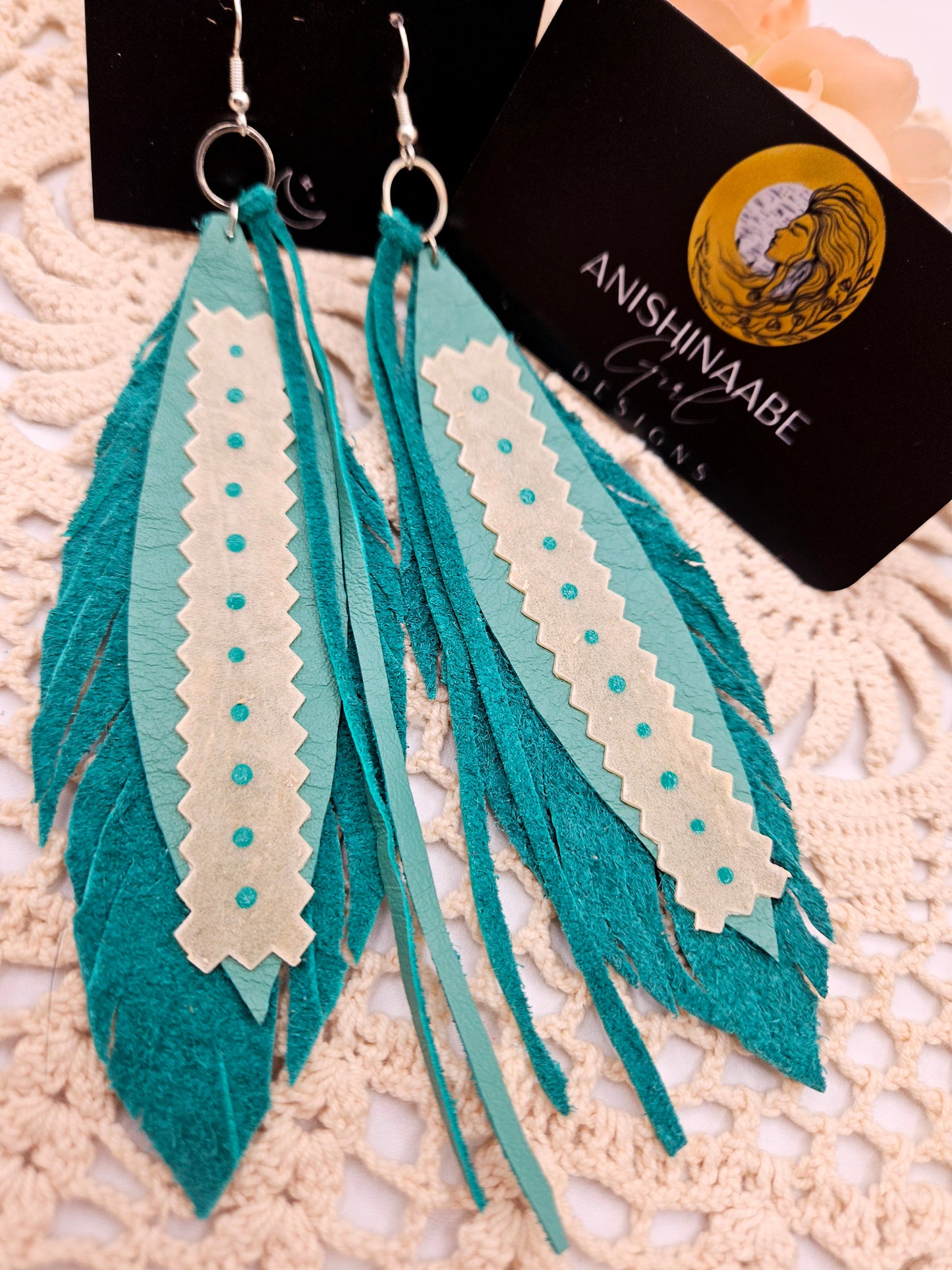 Leather Feathers with painted Parfleche Earrings