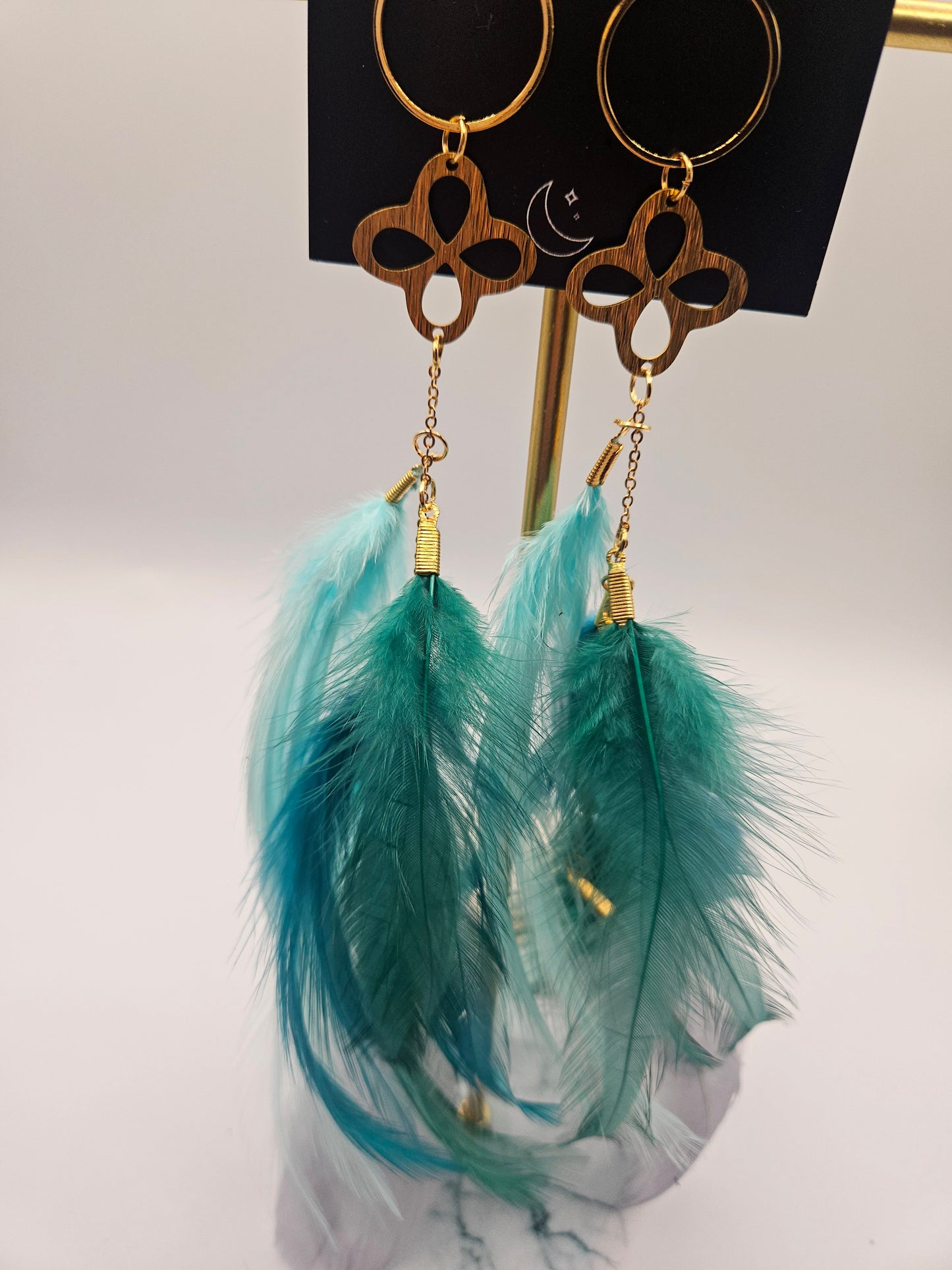 Green/Turquoise Feather Earrings