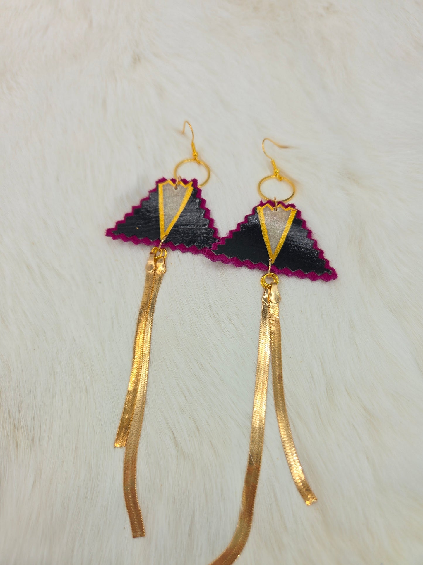 Geometric Painted Rawhide Parfleche Earrings