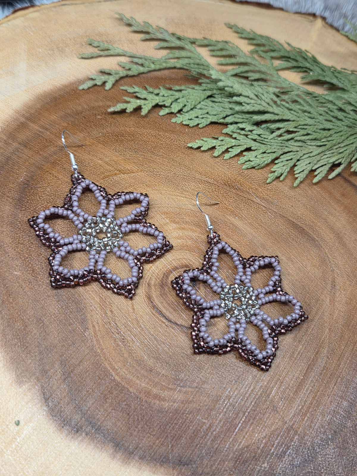 Mauve 3D Beaded Florals Earrings by Blending Beadz