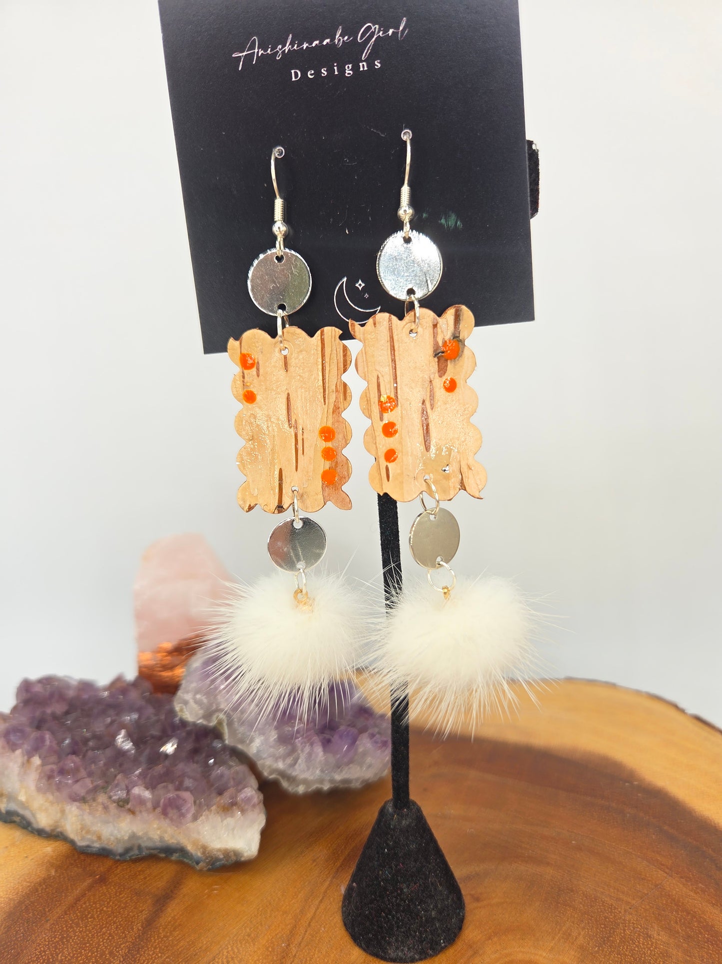 Birchbark and Mink Earrings