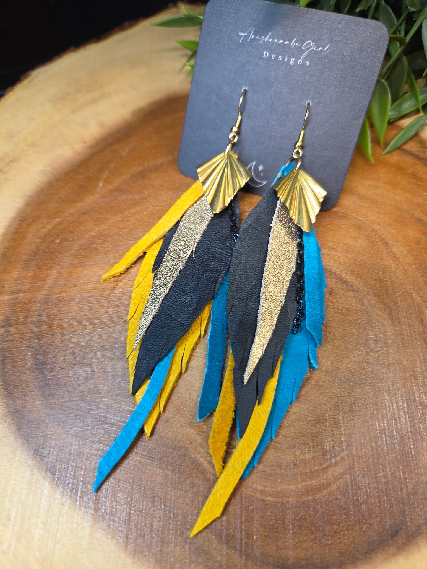 Statement Leather Feather Earrings