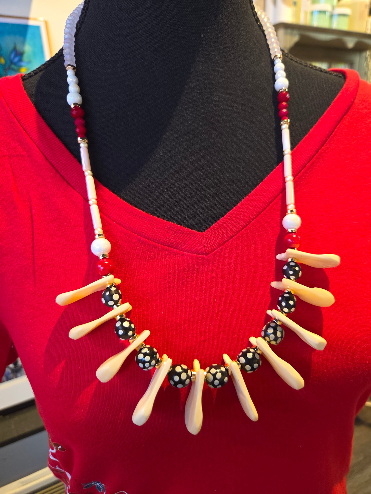 Elk Tooth(bone)and Skunk Trade Bead Necklace