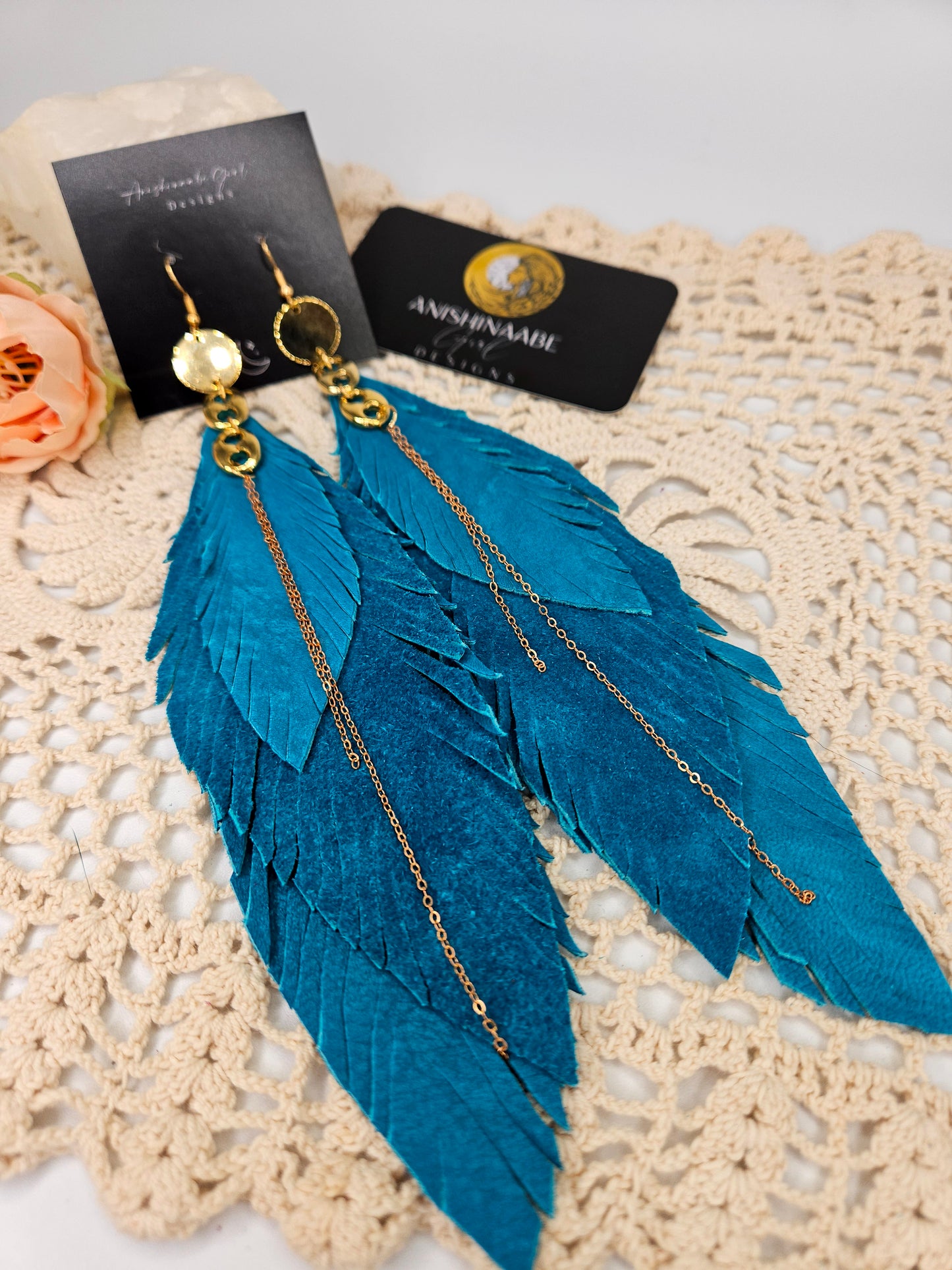 Large Statement Moosehide Leather Feather Earrings