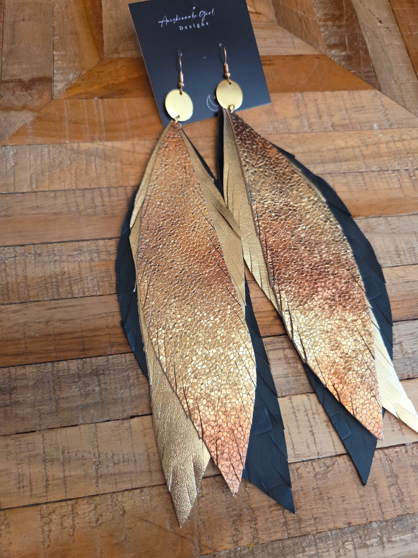 Metallic Leather Feather Earrings