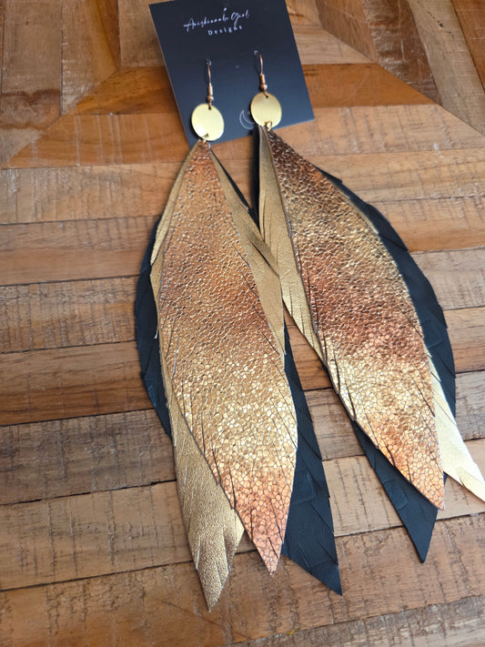 Metallic Leather Feather Earrings