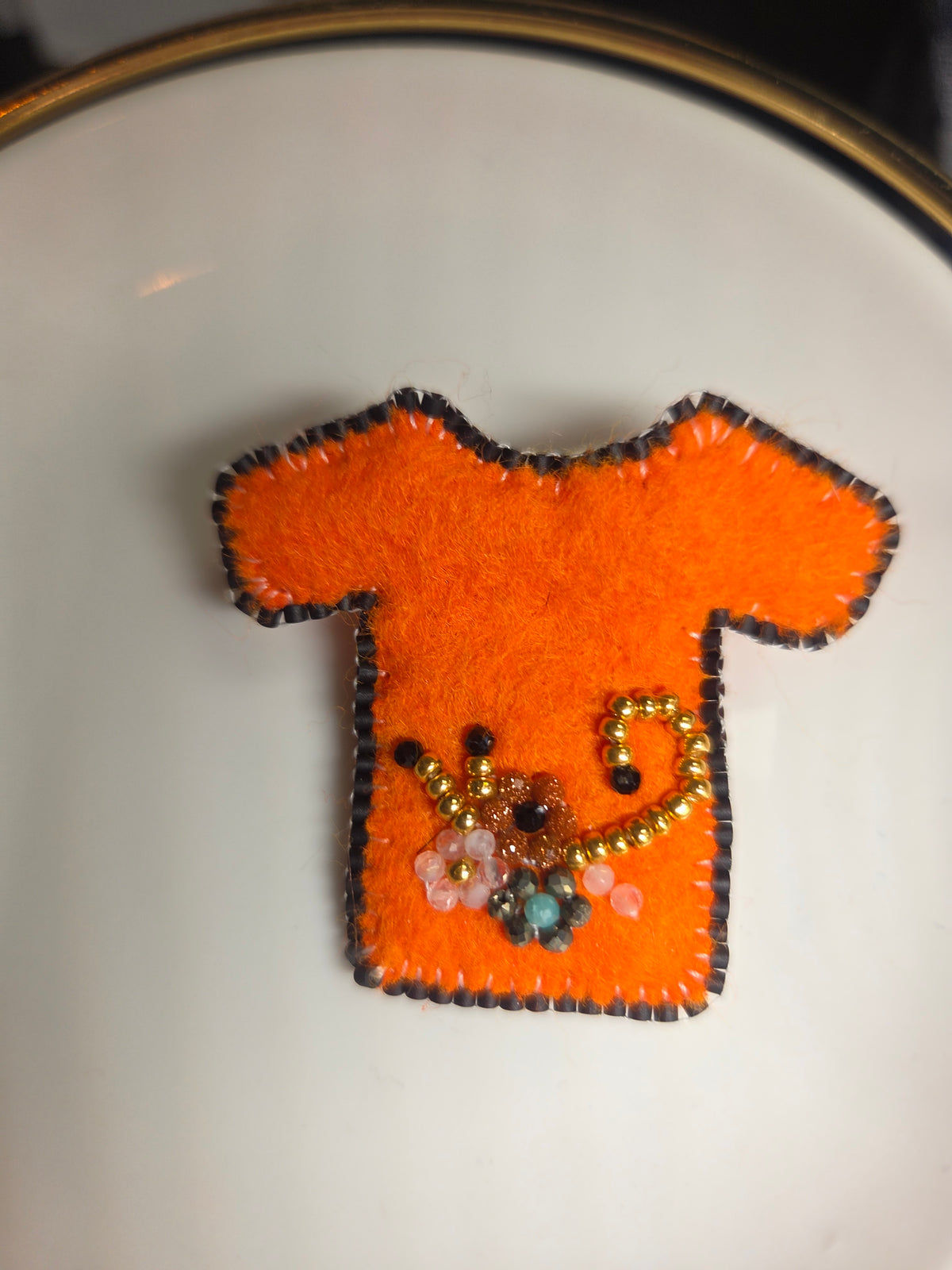 Beaded Orange Shirt Pin with gemstones