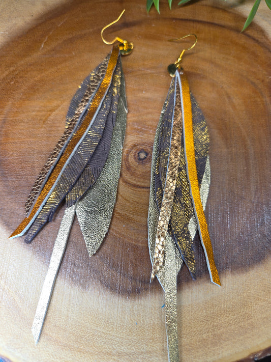 Statement Leather Feather Earrings