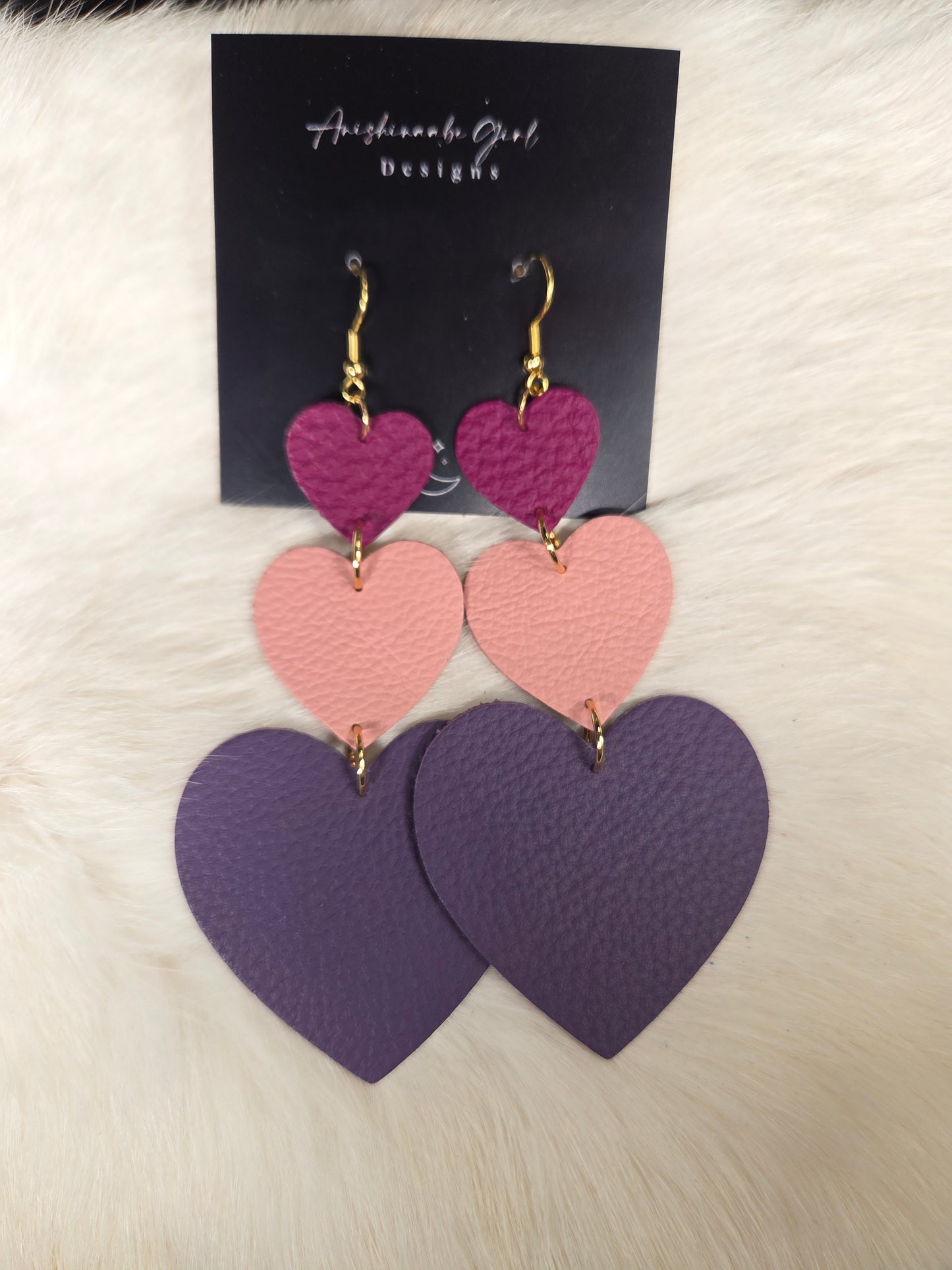 Tiered Heart Leather Earrings