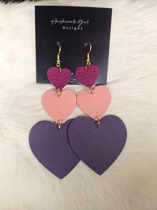 Tiered Heart Leather Earrings