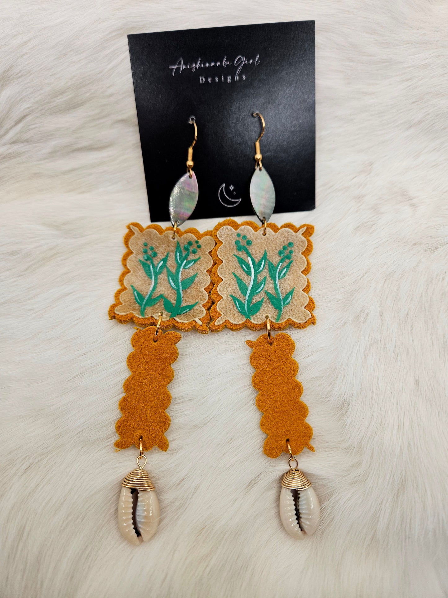 Moosehide & Parfleche Sage Painted Earrings