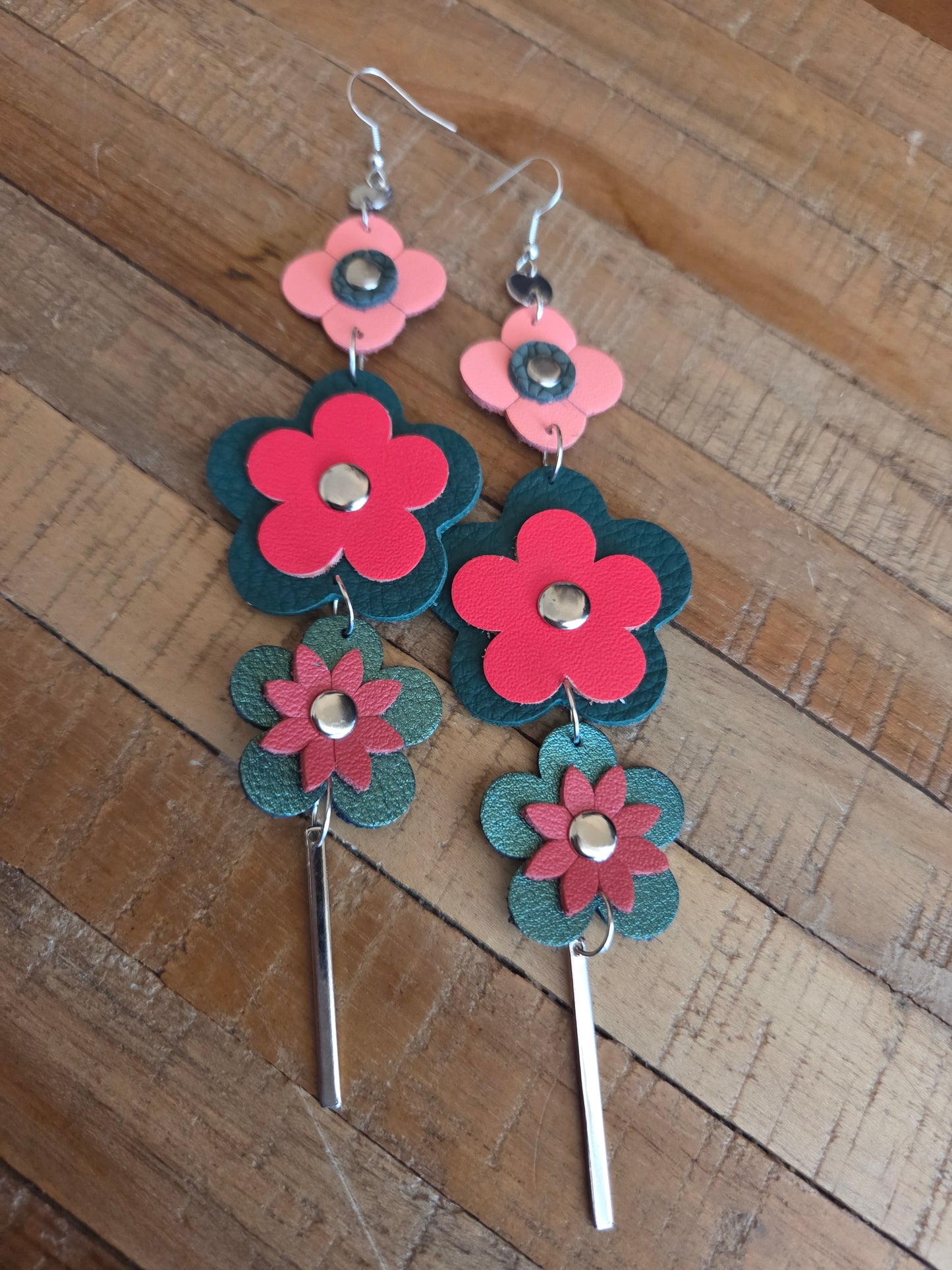 Leather Flower Shoulder Duster Earrings