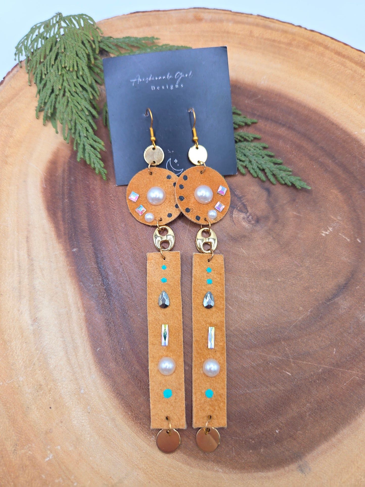 Smoked Moosehide & Rhinestoned Earrings