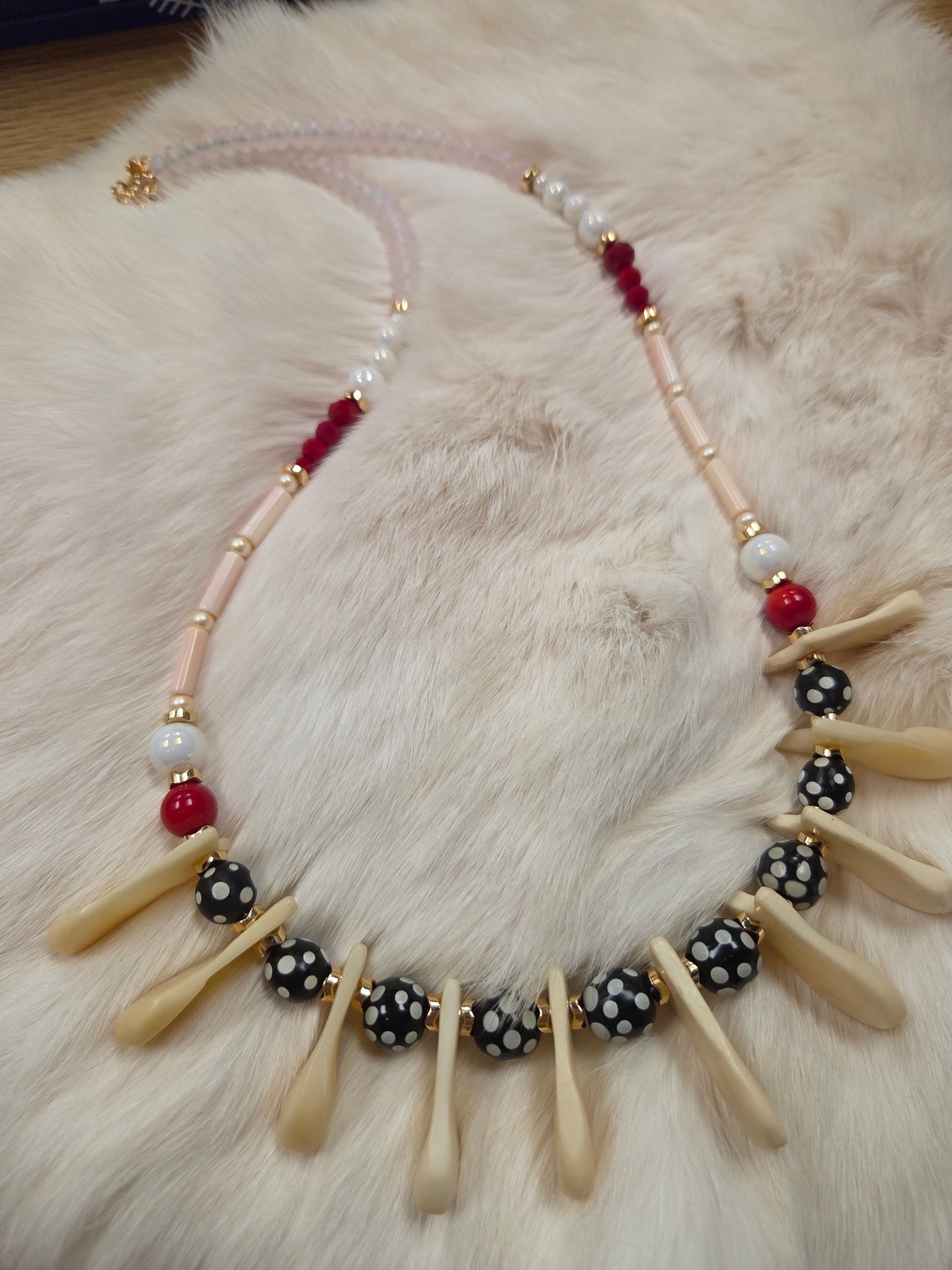 Elk Tooth(bone)and Skunk Trade Bead Necklace