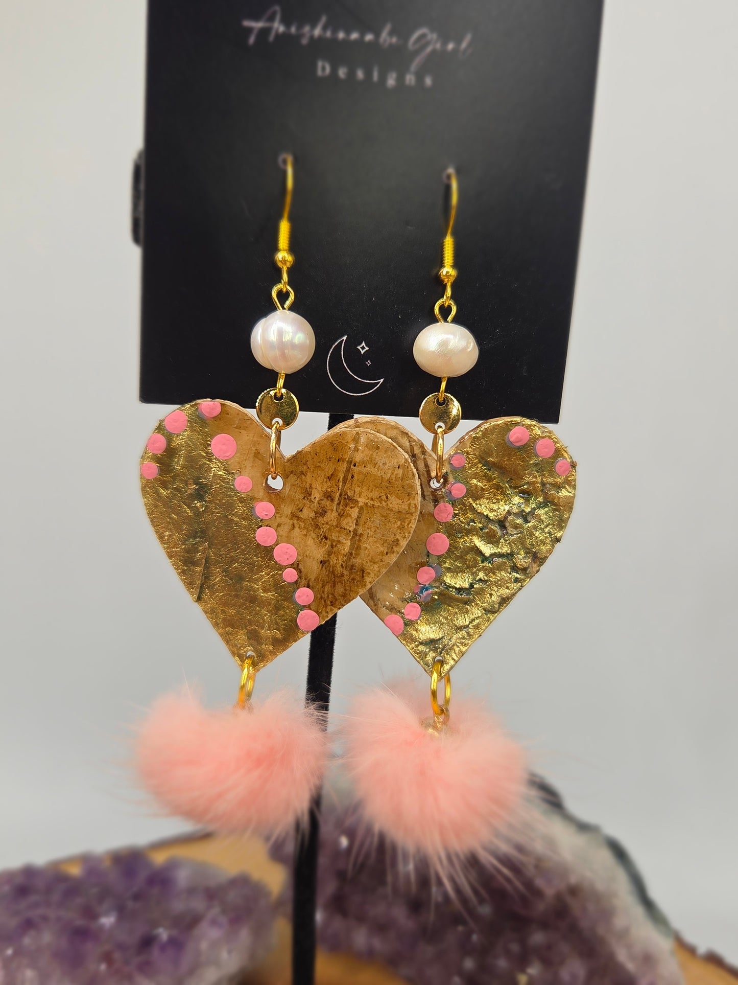 Mink Gold Gilded Heart Birchbark Earrings