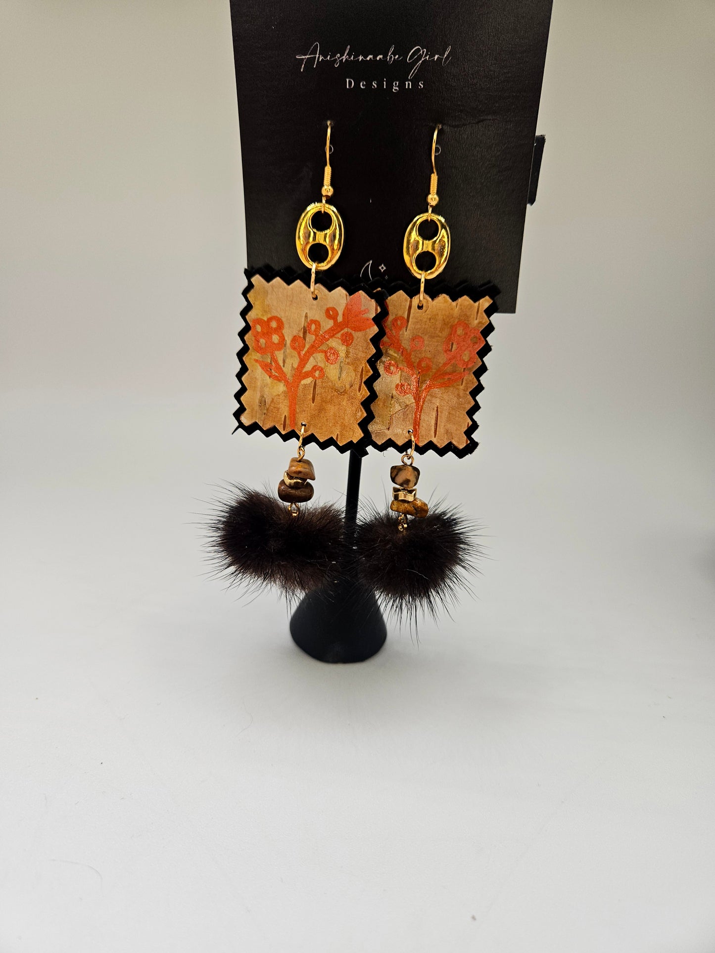 Birchbark Copper Floral Fur Earrings