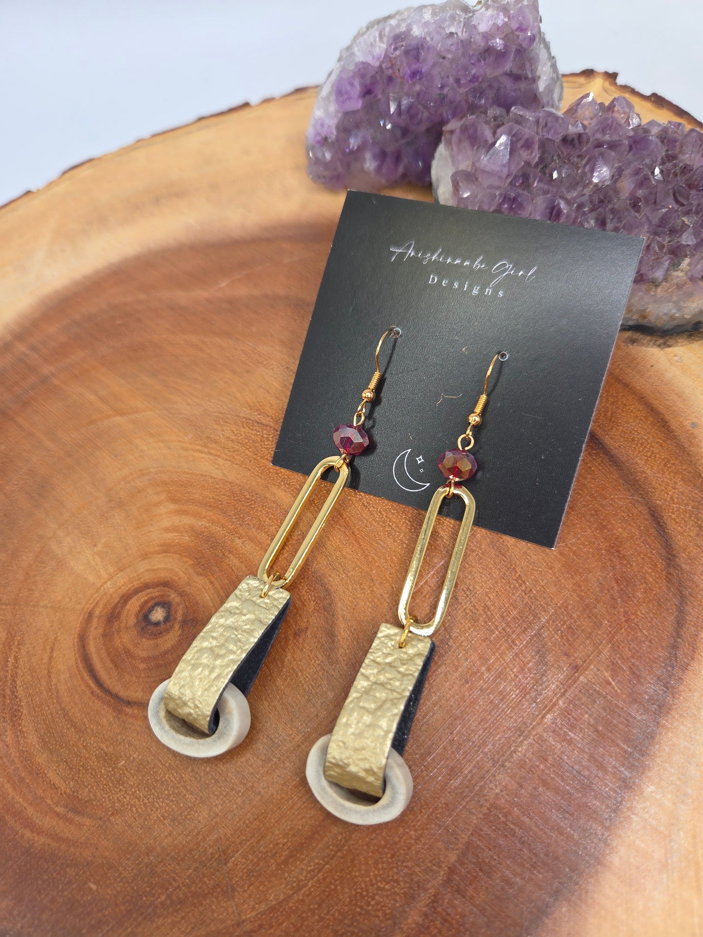 Caribou Antler and Leather Drop Earrings