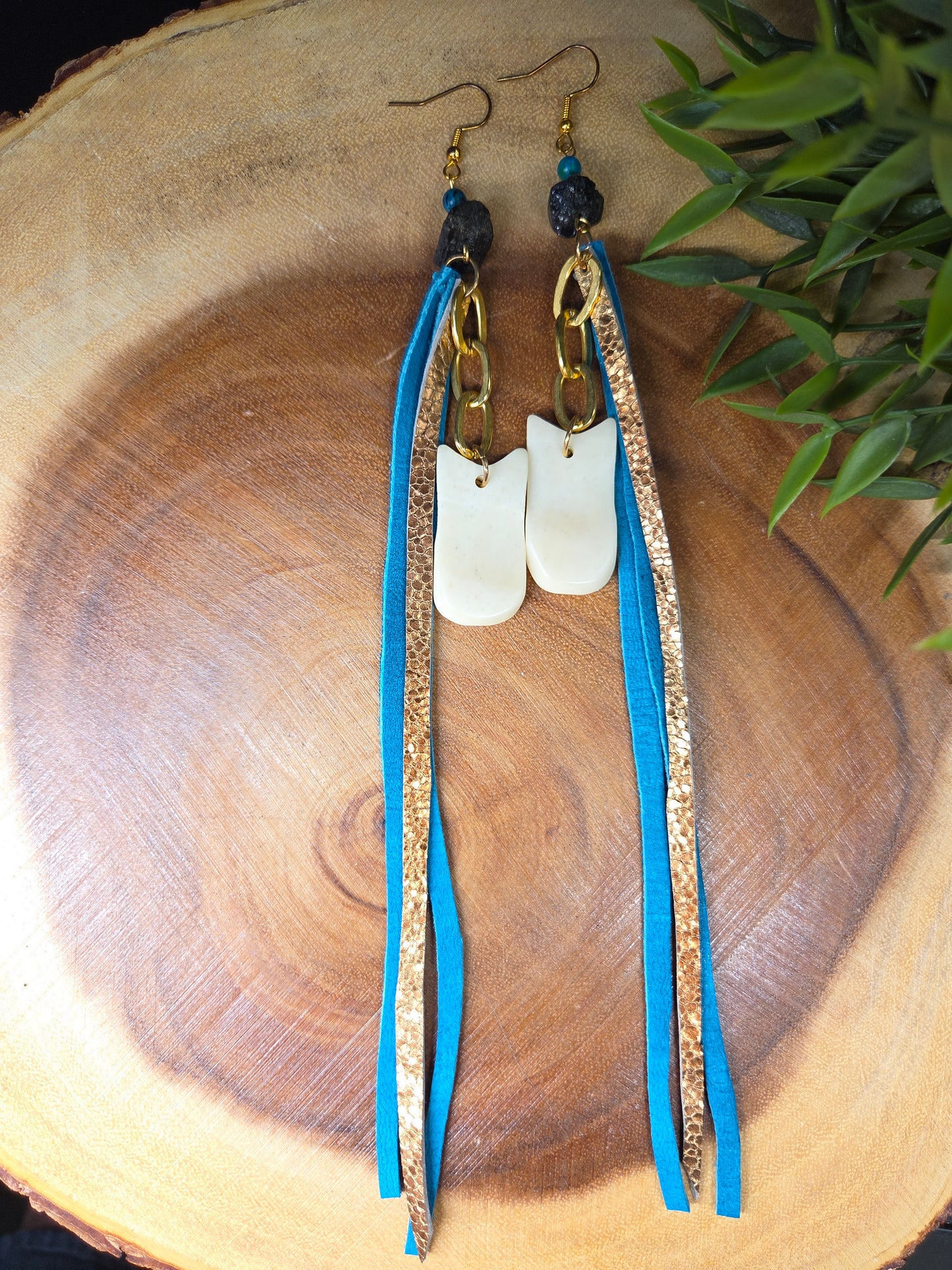 Leather Fringe Earrings with Elk Tooth