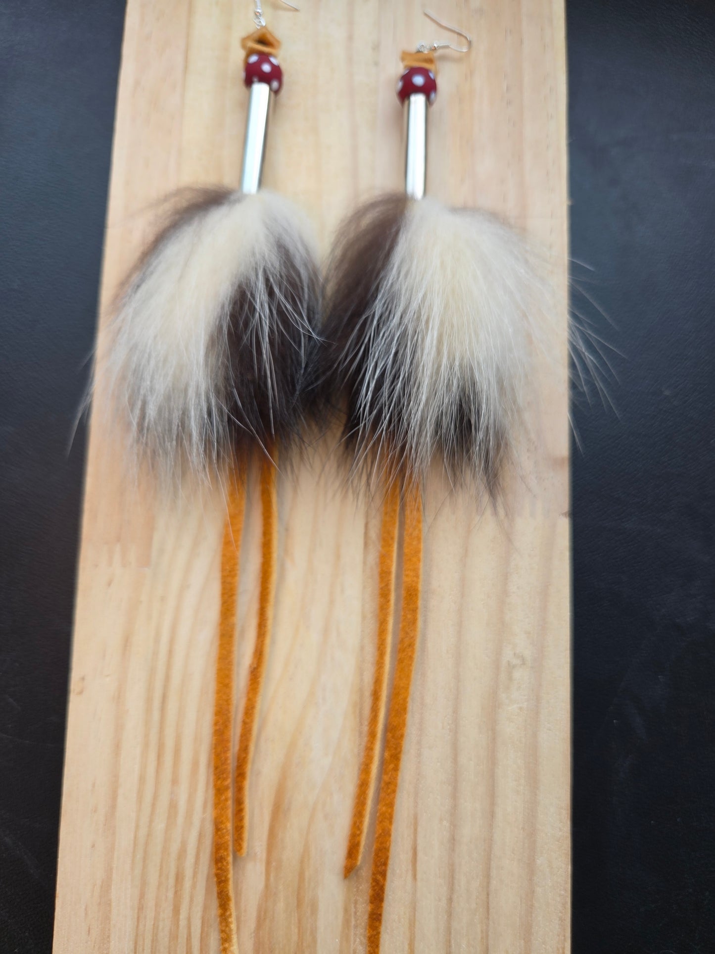 Skunk Medicine Earrings - Smoked Moosehide & Skunk Beads