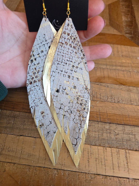 Metallic Leather Feather Earrings