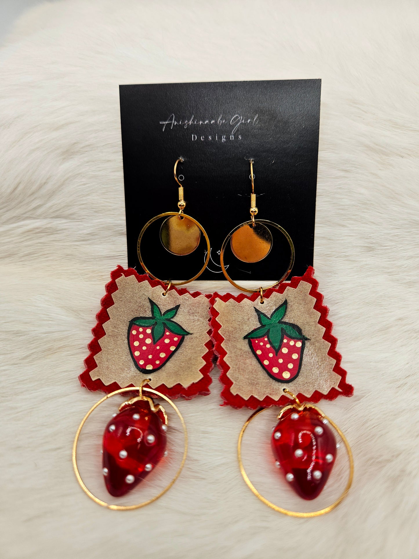 Parfleche Strawberry Painted Earrings