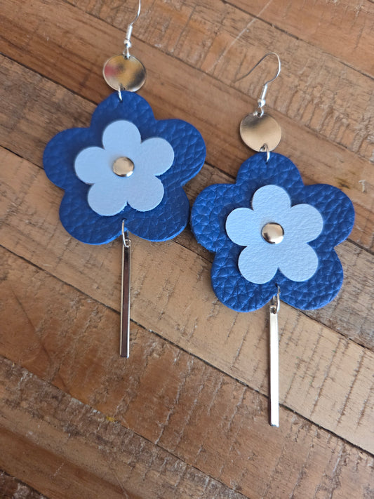 Leather Flower Drop Earrings