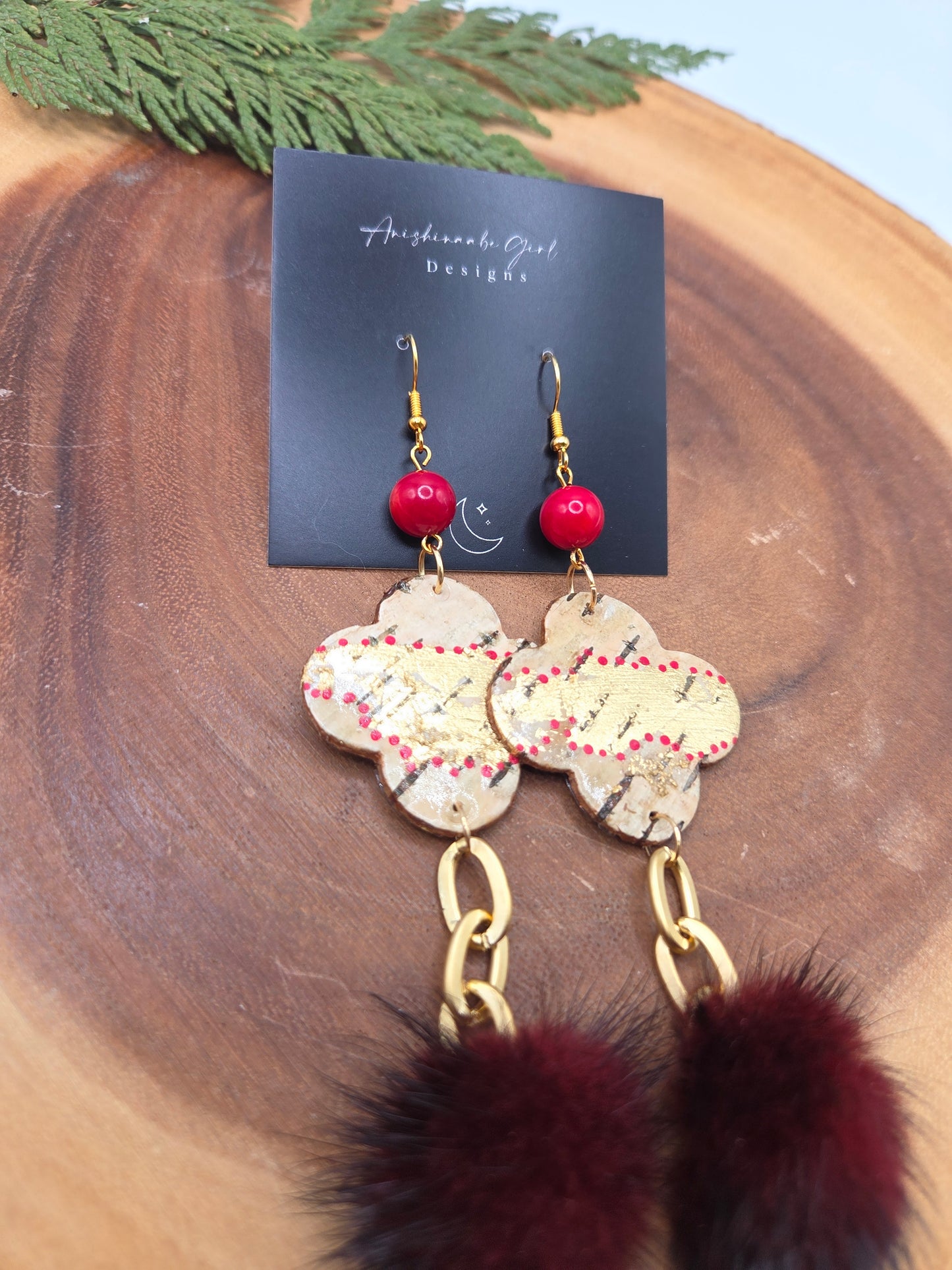 Birchbark Florals with Mink Poms