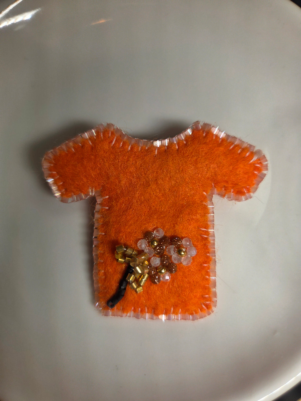 Beaded Orange Shirt Pin with Sandstone & Quartz