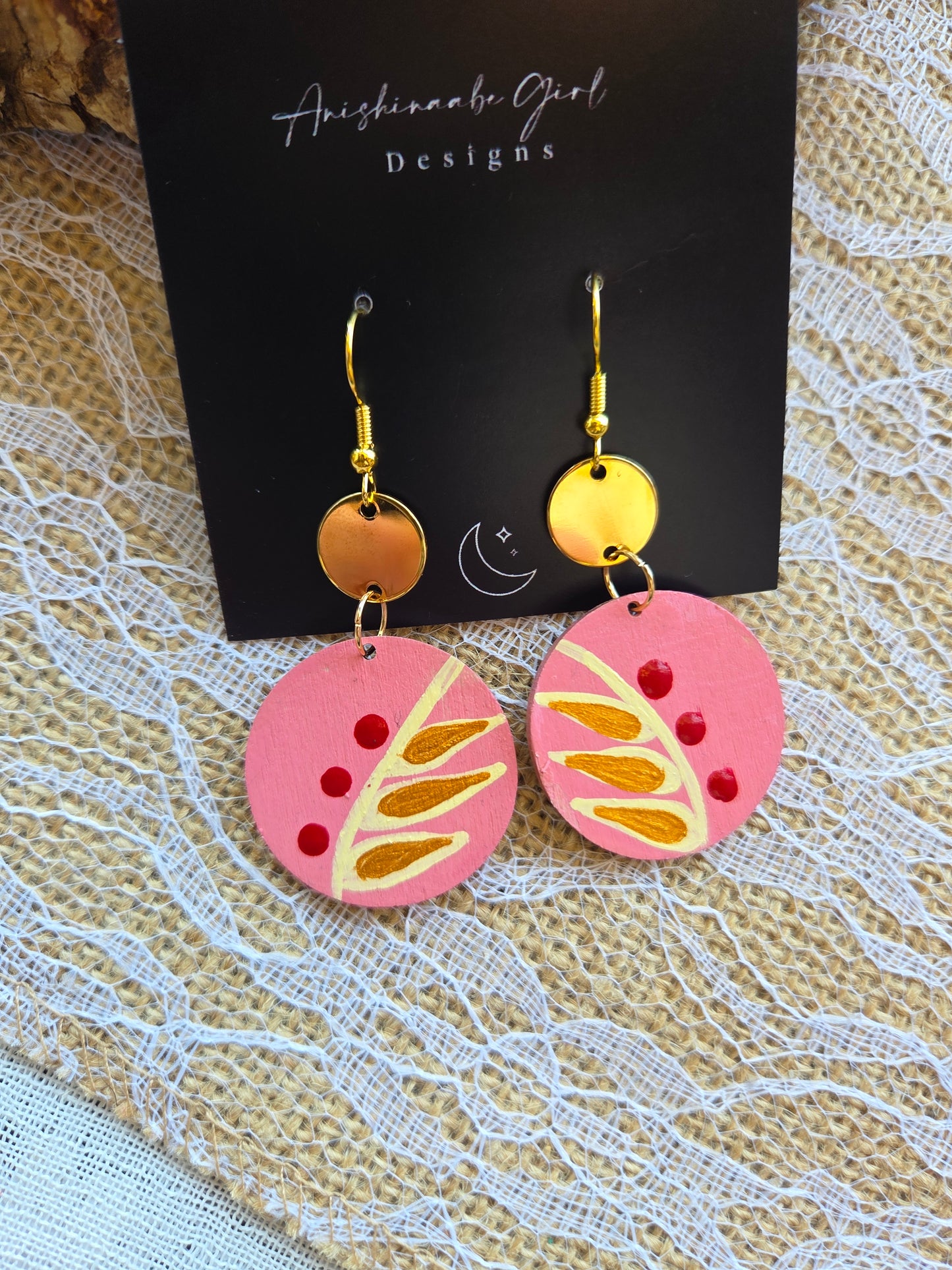 Floral Painted Circle Earrings