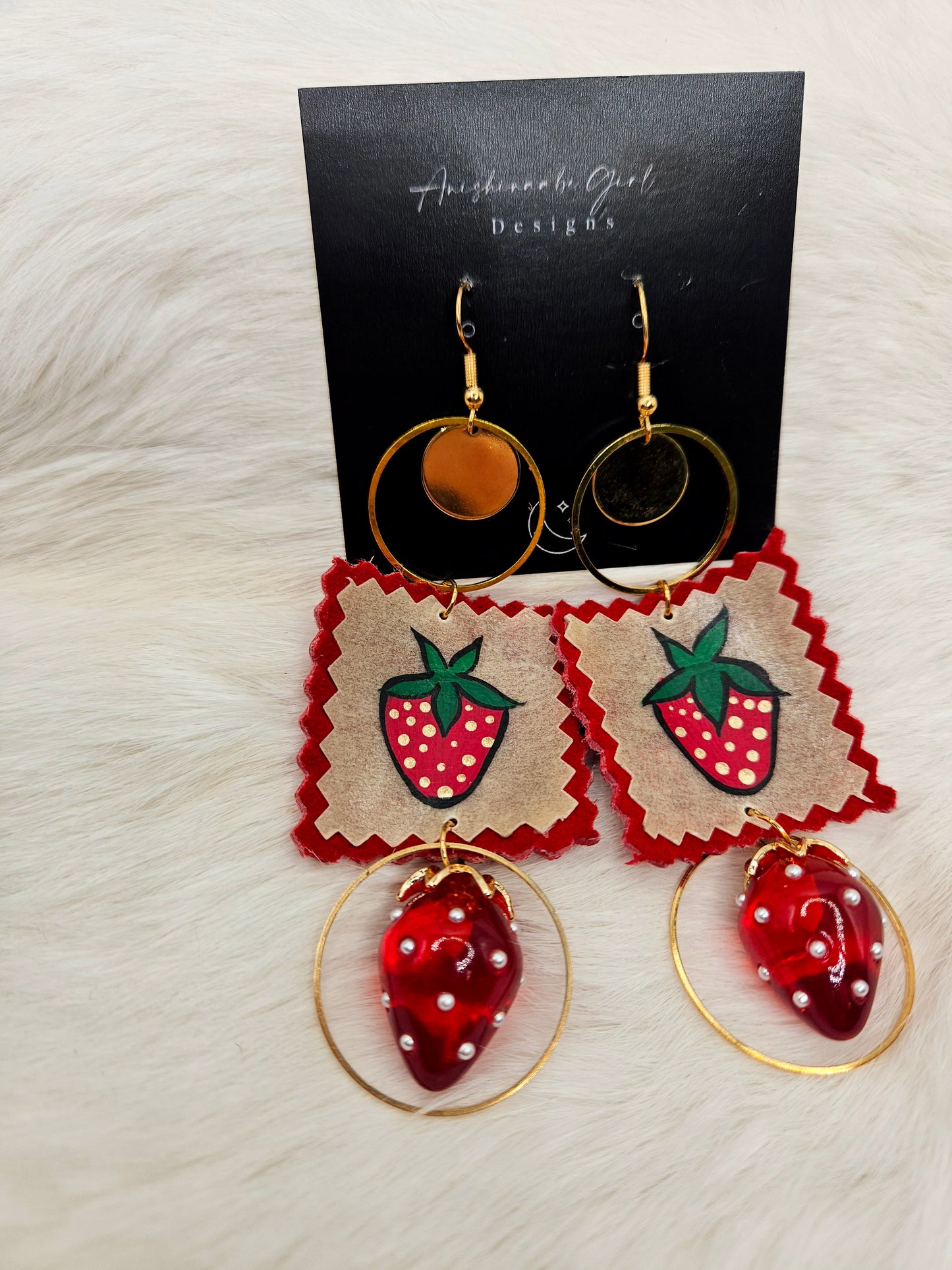 Parfleche Strawberry Painted Earrings